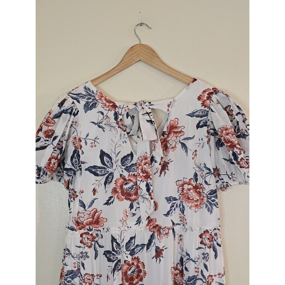 Lucky Brand Floral Tiered Midi Dress Puff Sleeve Cotton Blend Womens Size Small - Picture 9 of 14